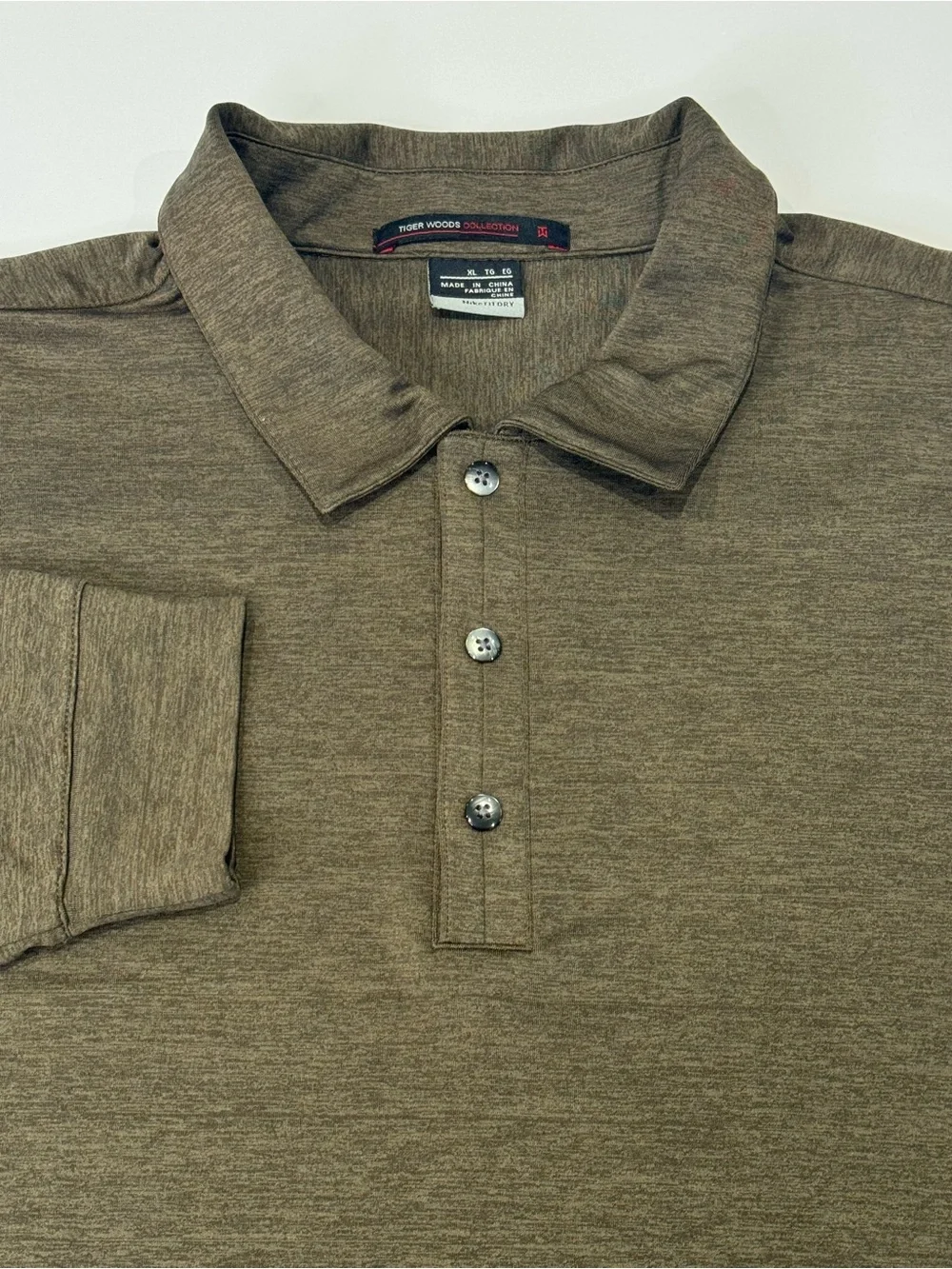 Nike Fit Dry Tiger Woods Collection Men's XL Long Sleeve Green Grey Buttons Golf